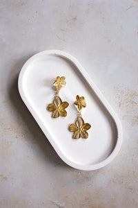 18k Gold Plated Flower Dangle Earrings, Waterproof Statement Jewelry