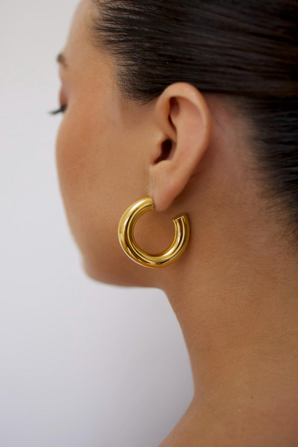 18K Gold Chunky Hoop Earrings, Waterproof Statement Jewelry