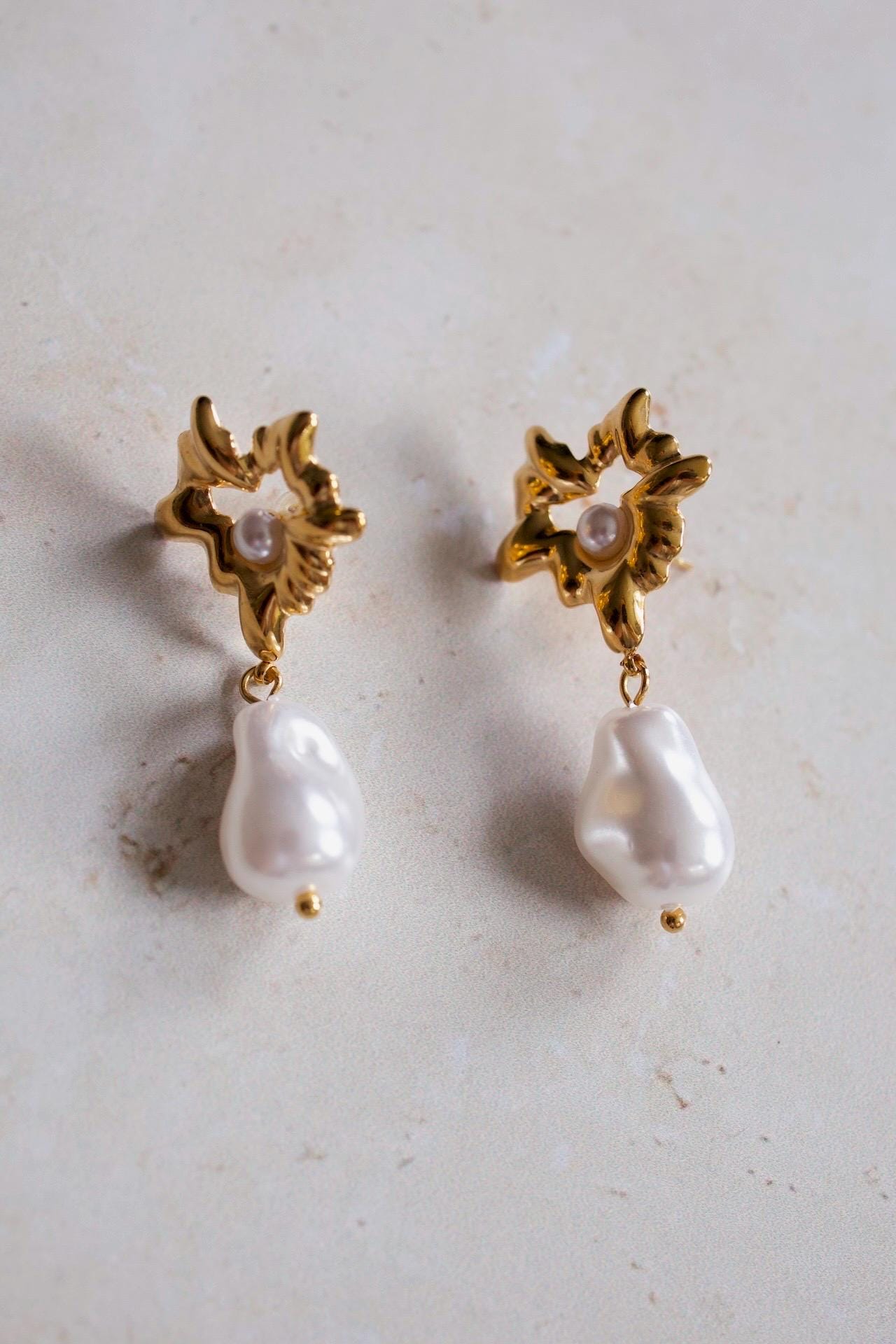18K Gold Plated Freshwater Pearl Drop Earrings, Hypoallergenic