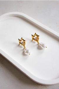 18K Gold Plated Freshwater Pearl Drop Earrings, Hypoallergenic