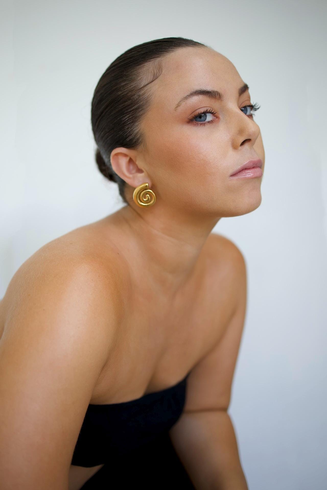 18k Gold Plated Spiral Stud Earrings, Waterproof Swirl Jewelry