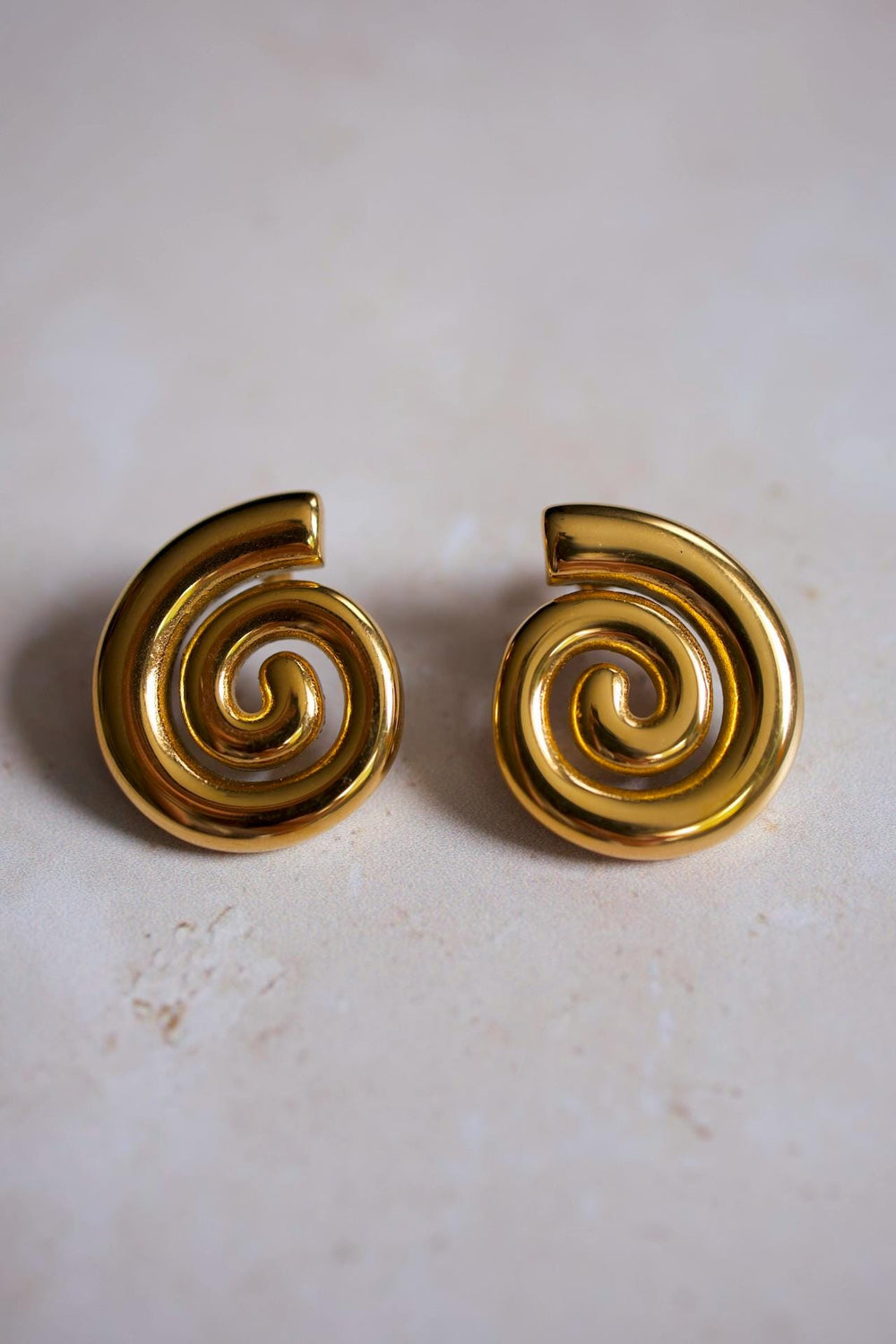18k Gold Plated Spiral Stud Earrings, Waterproof Swirl Jewelry