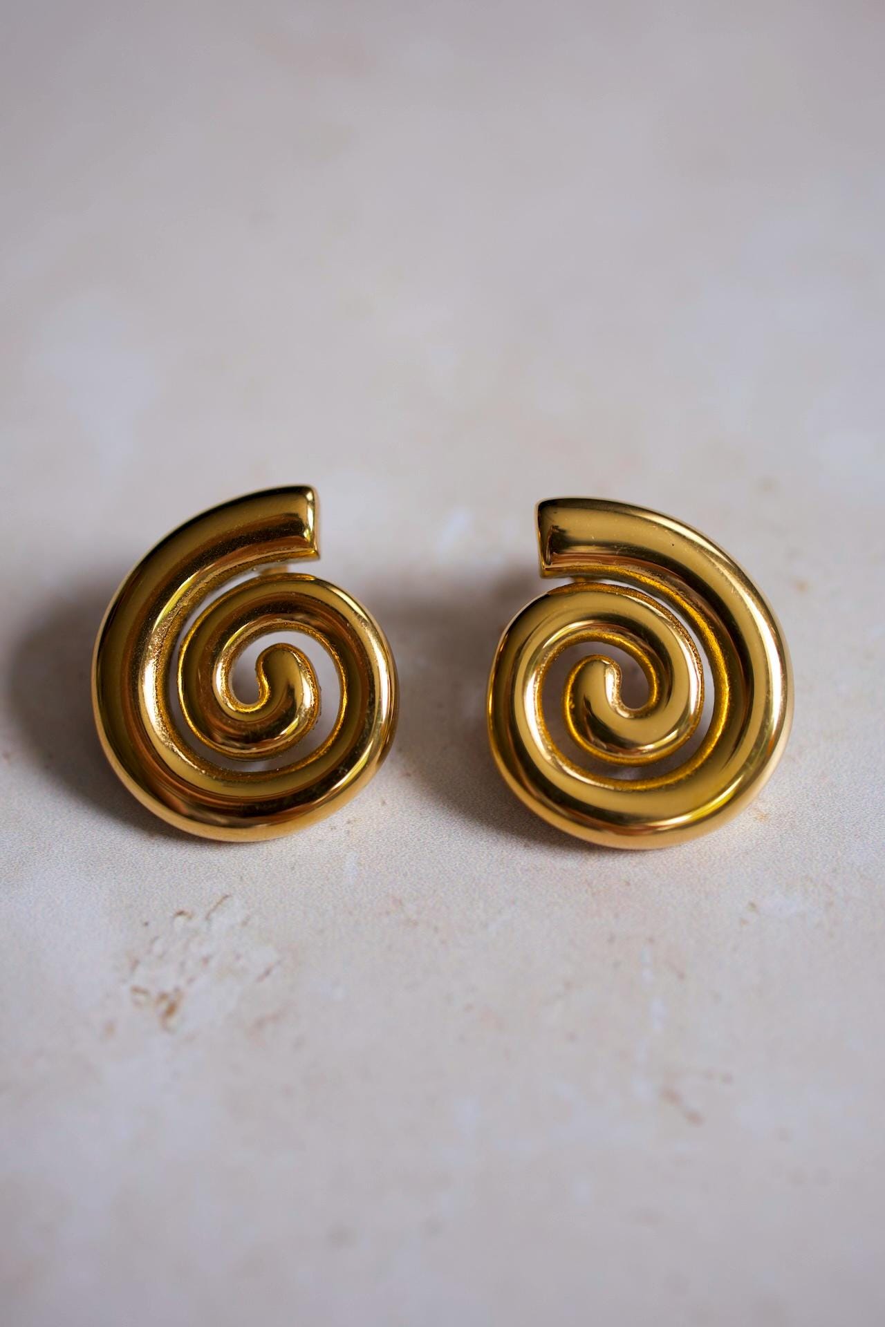 18k Gold Plated Spiral Stud Earrings, Waterproof Swirl Jewelry
