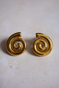 18k Gold Plated Spiral Stud Earrings, Waterproof Swirl Jewelry
