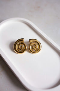 18k Gold Plated Spiral Stud Earrings, Waterproof Swirl Jewelry