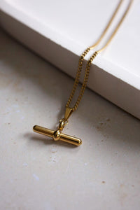 18K Gold Plated T-Bar Necklace, Waterproof Stainless Steel