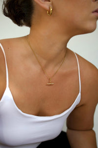 18K Gold Plated T-Bar Necklace, Waterproof Stainless Steel