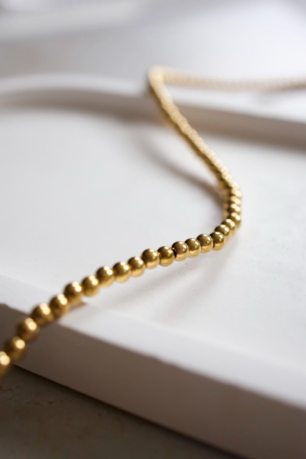 Gold Beaded Ball Necklace, 18K Gold Plated, Waterproof