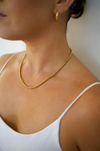 Gold Beaded Ball Necklace, 18K Gold Plated, Waterproof
