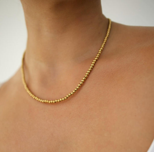 Gold Beaded Ball Necklace, 18K Gold Plated, Waterproof