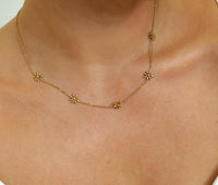 18K Gold Plated Daisy Chain Necklace, Waterproof Floral Jewelry