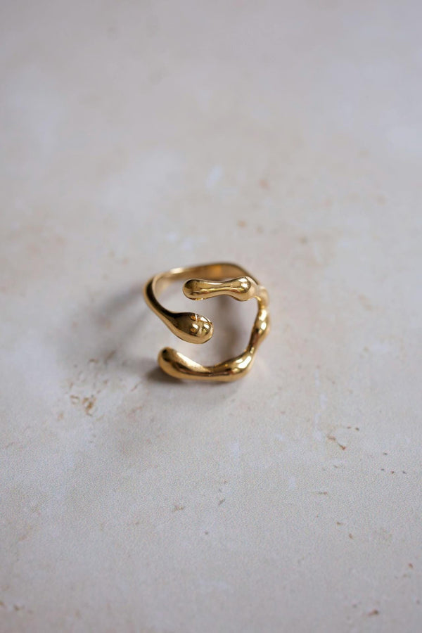 18K Gold Plated Chunky Ring, Irregular Shape, Waterproof