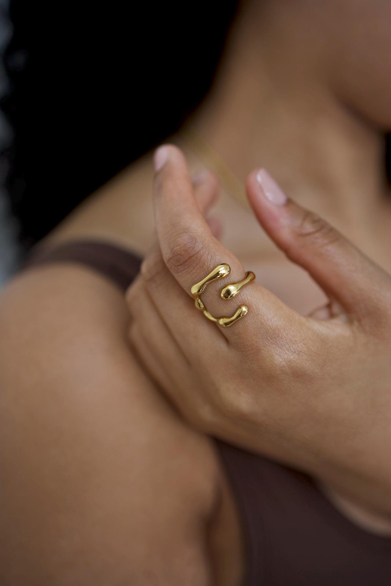 18K Gold Plated Chunky Ring, Irregular Shape, Waterproof