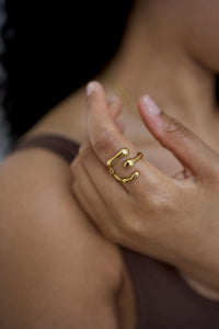 18K Gold Plated Chunky Ring, Irregular Shape, Waterproof