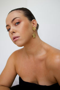 18k Gold Plated Flower Dangle Earrings, Waterproof Statement Jewelry