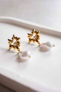 18K Gold Plated Freshwater Pearl Drop Earrings, Hypoallergenic