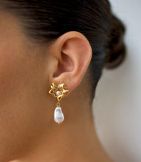 18K Gold Plated Freshwater Pearl Drop Earrings, Hypoallergenic