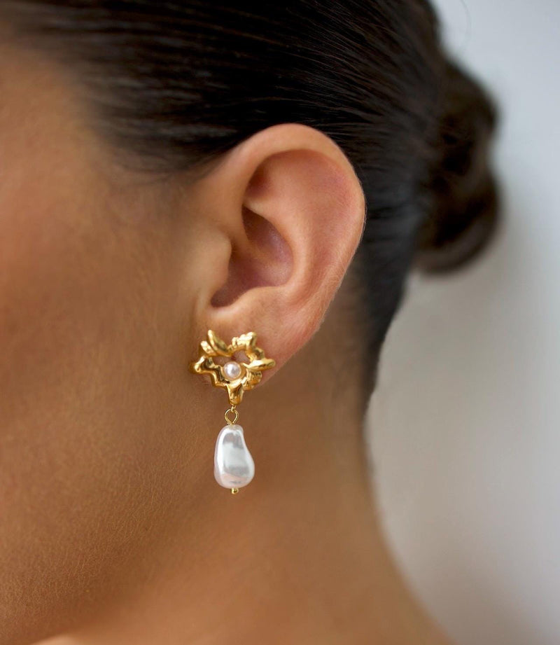 18K Gold Plated Freshwater Pearl Drop Earrings, Hypoallergenic