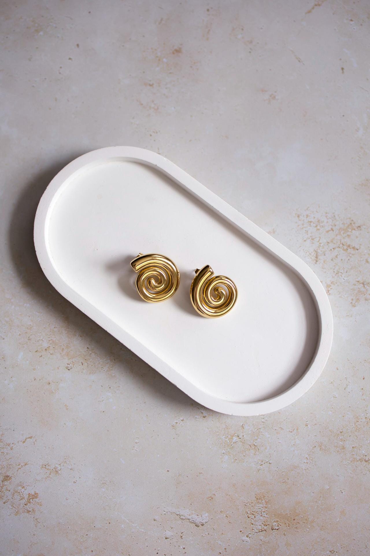 18k Gold Plated Spiral Stud Earrings, Waterproof Swirl Jewelry