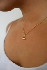 18K Gold Plated T-Bar Necklace, Waterproof Stainless Steel