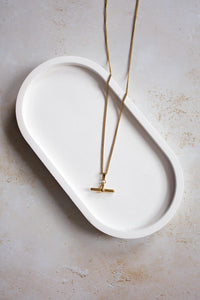 18K Gold Plated T-Bar Necklace, Waterproof Stainless Steel