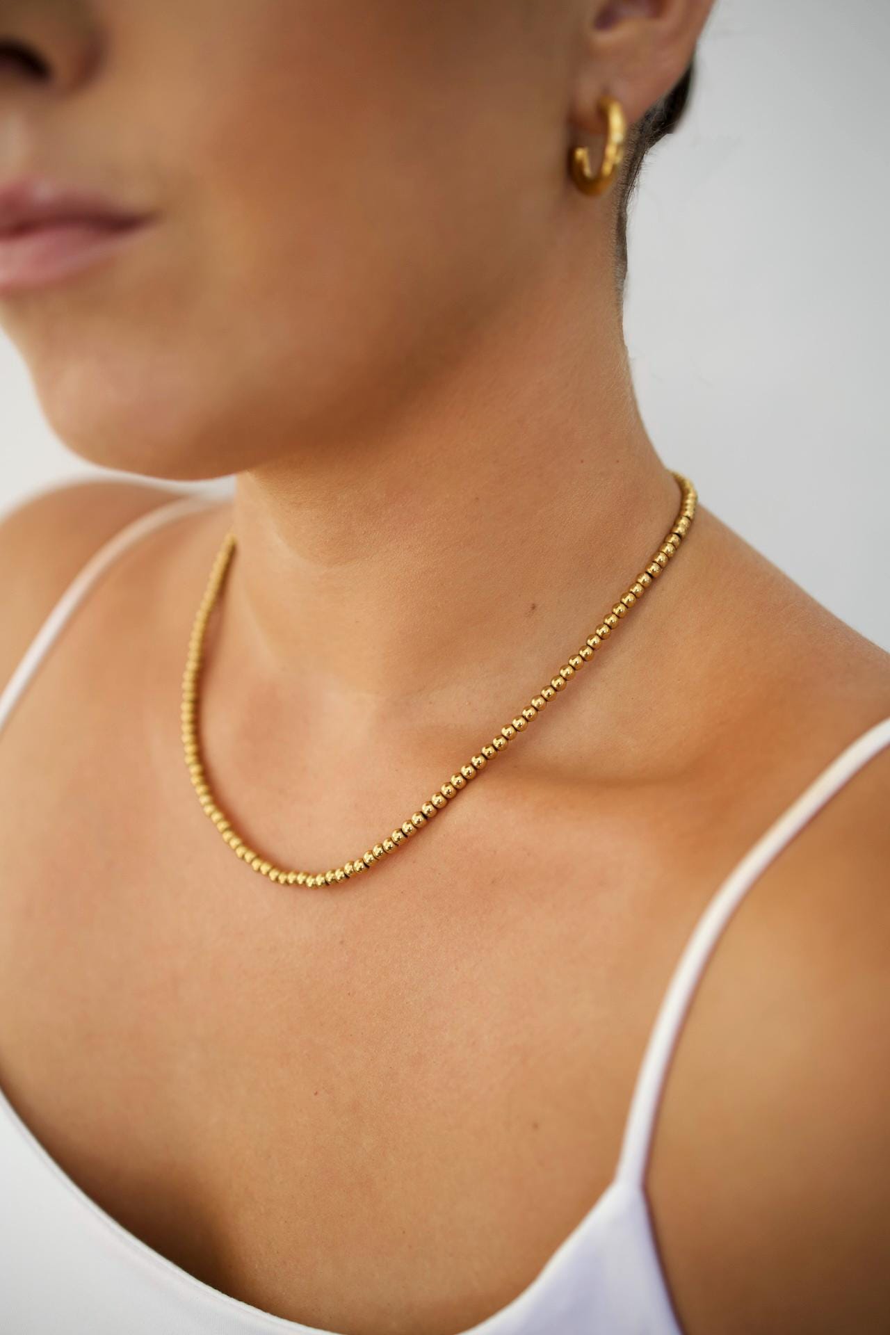 Gold Beaded Ball Necklace, 18K Gold Plated, Waterproof