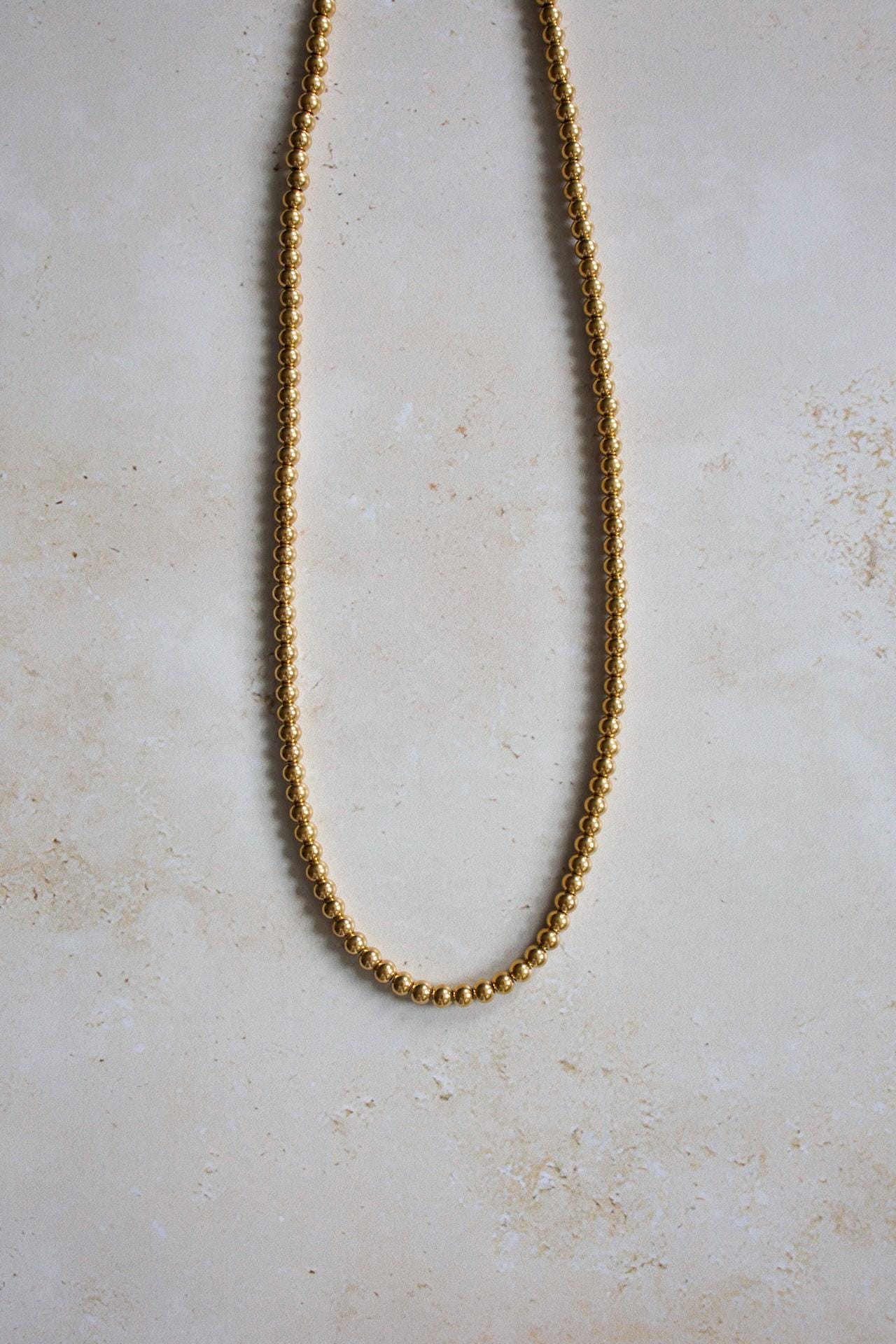Gold Beaded Ball Necklace, 18K Gold Plated, Waterproof