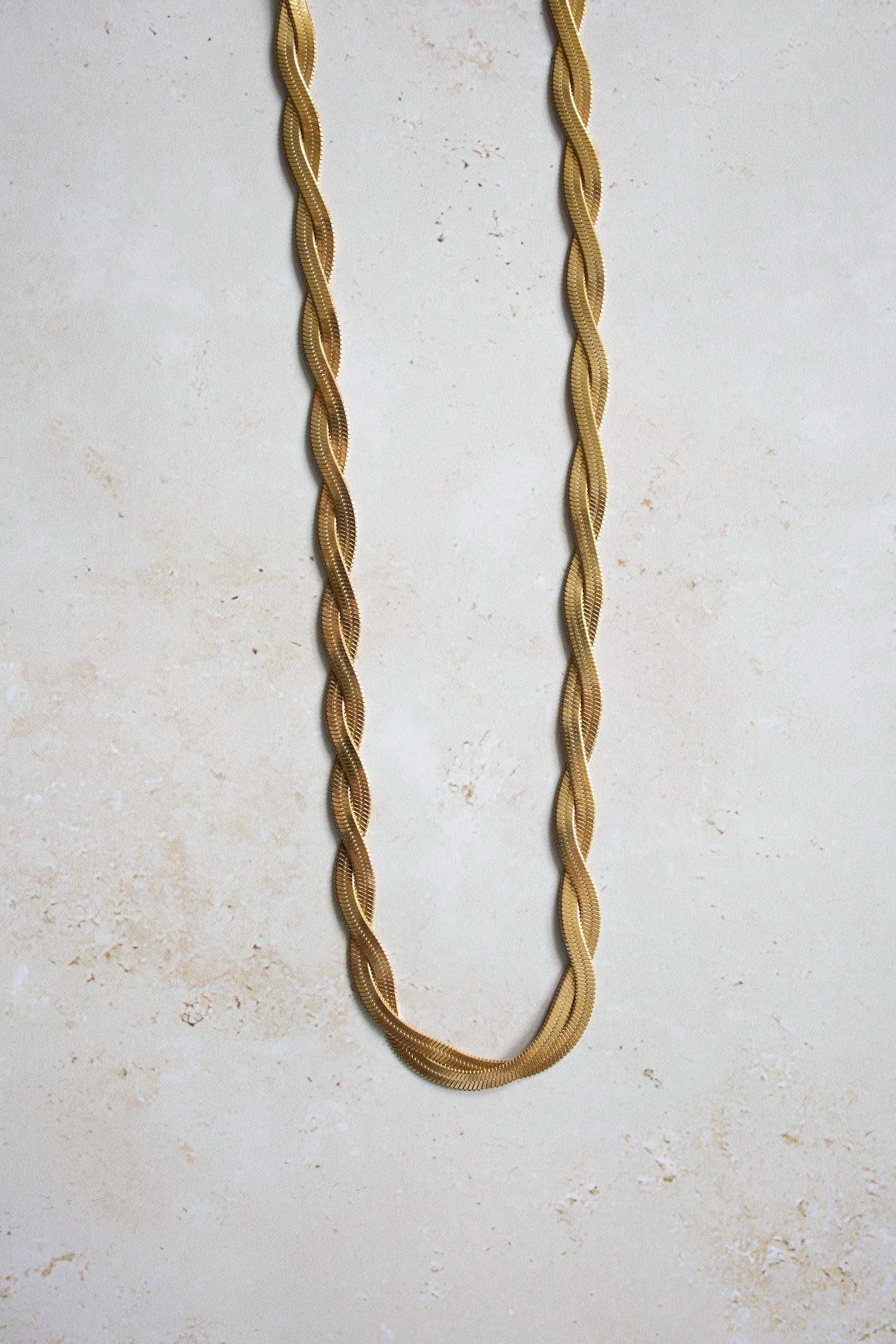 18K Gold Herringbone Snake Chain Necklace, Layering Necklace