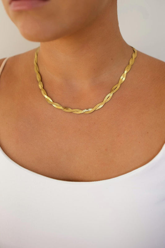 18K Gold Herringbone Snake Chain Necklace, Layering Necklace