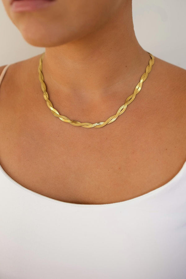 18K Gold Herringbone Snake Chain Necklace, Layering Necklace