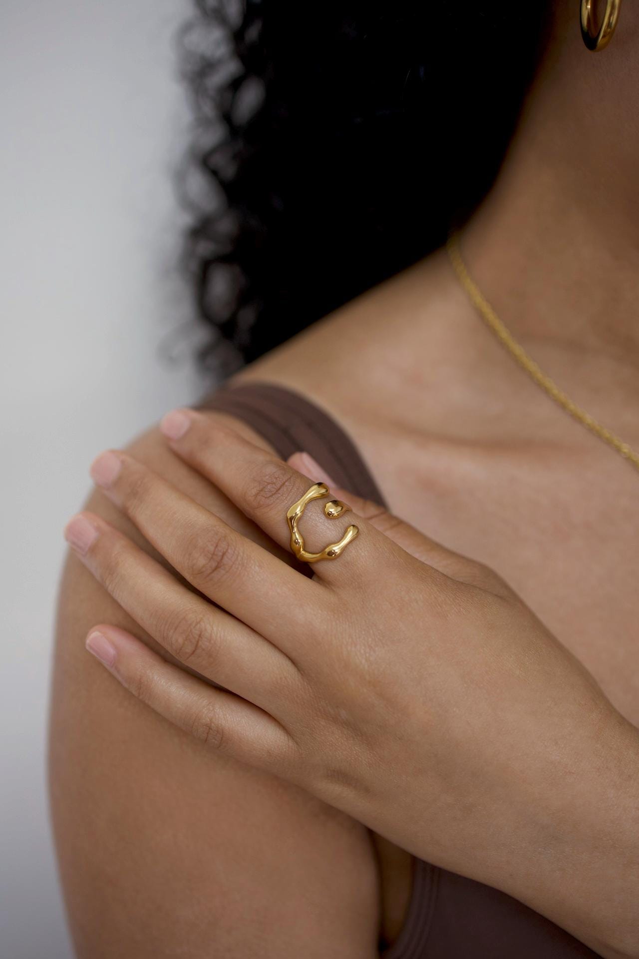 18K Gold Plated Chunky Ring, Irregular Shape, Waterproof