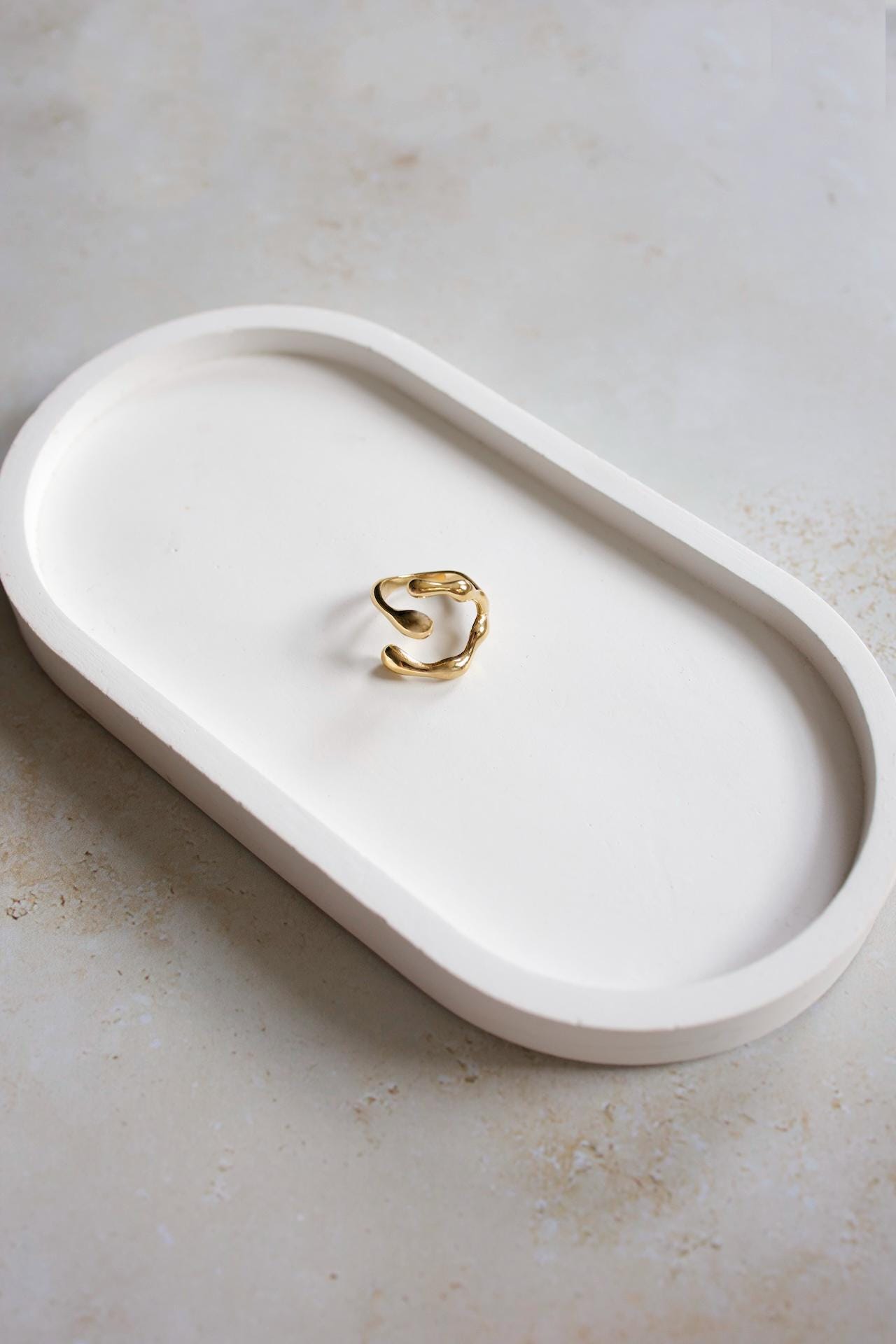 18K Gold Plated Chunky Ring, Irregular Shape, Waterproof