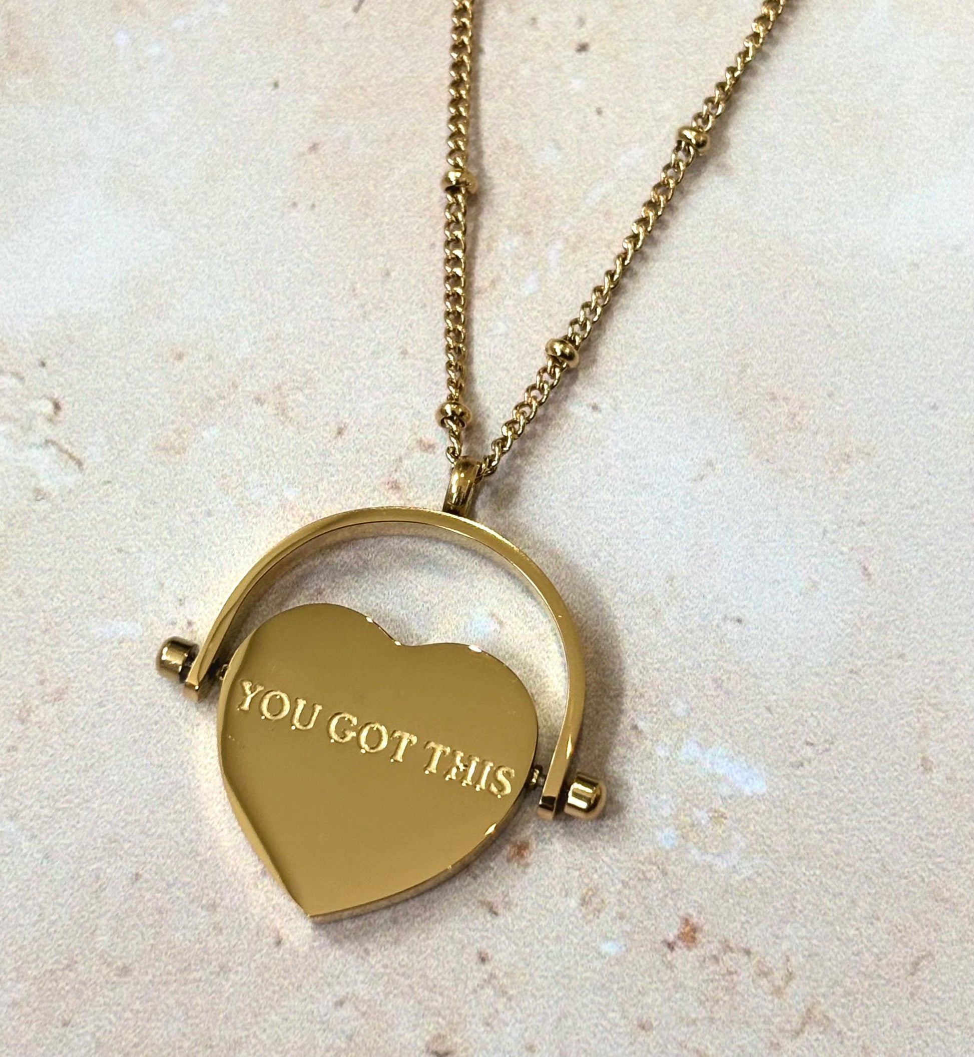 18k Gold Plated Affirmation Necklace | Heart Pendant, Waterproof Jewellery