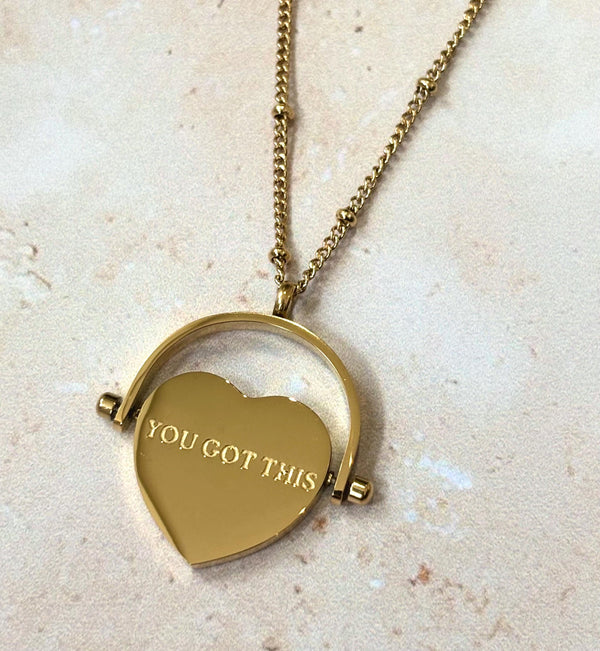 18k Gold Plated Affirmation Necklace | Heart Pendant, Waterproof Jewellery