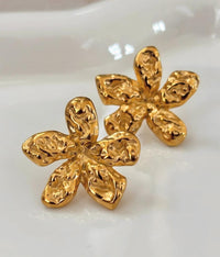 18K Gold Plated Flower Earrings, Waterproof Stainless Steel