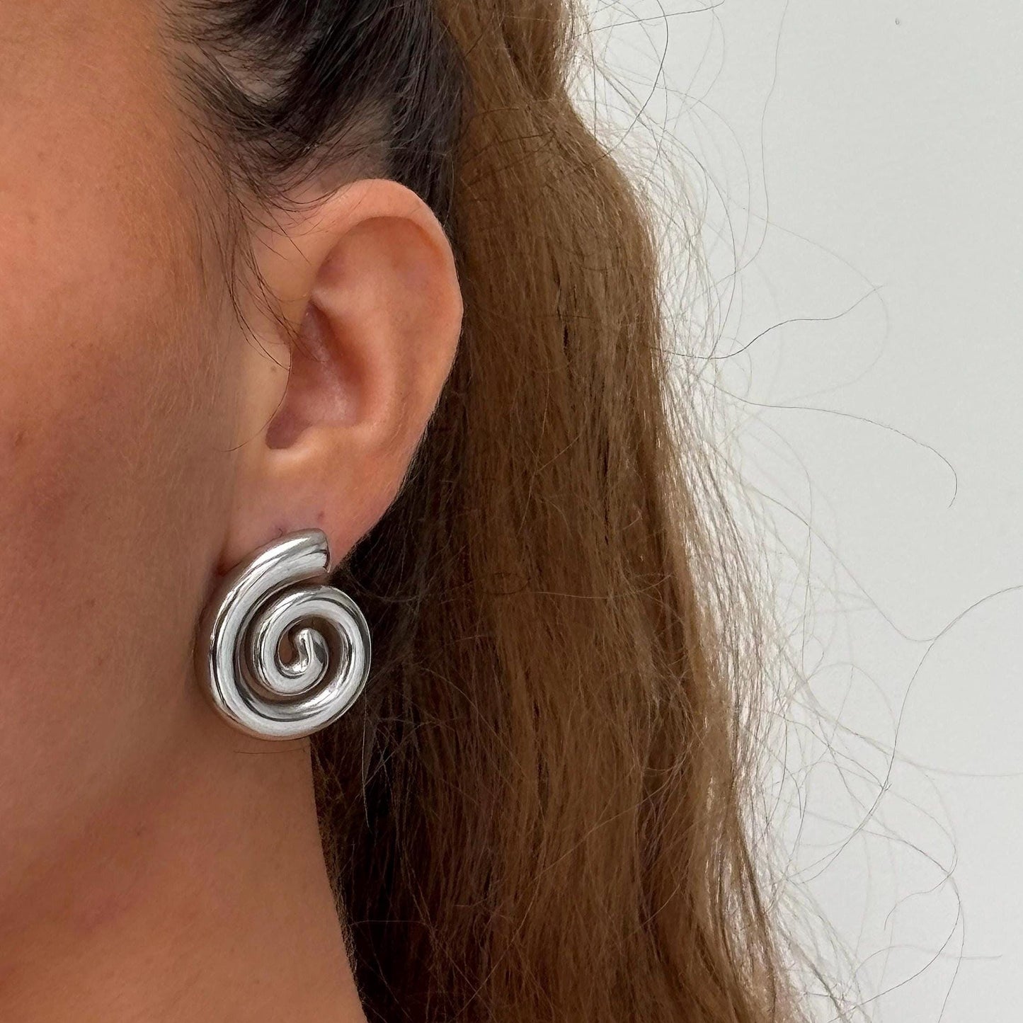 Silver Spiral Stud Earrings, Waterproof Stainless Steel