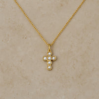 Pearl Cross Necklace, 18k Gold Plated Stainless Steel, Religious Jewelry