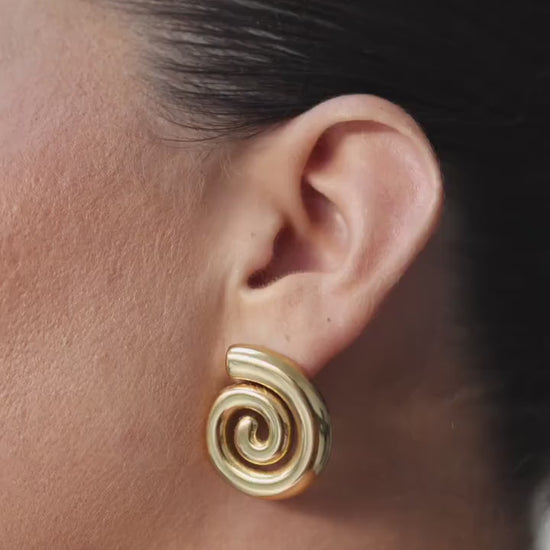 18k Gold Plated Spiral Stud Earrings, Waterproof Swirl Jewelry