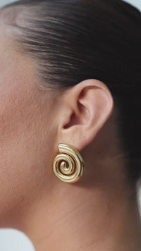 18k Gold Plated Spiral Stud Earrings, Waterproof Swirl Jewelry