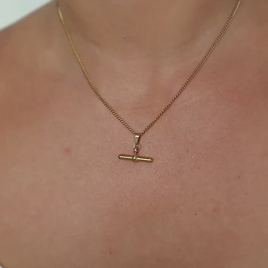 18K Gold Plated T-Bar Necklace, Waterproof Stainless Steel