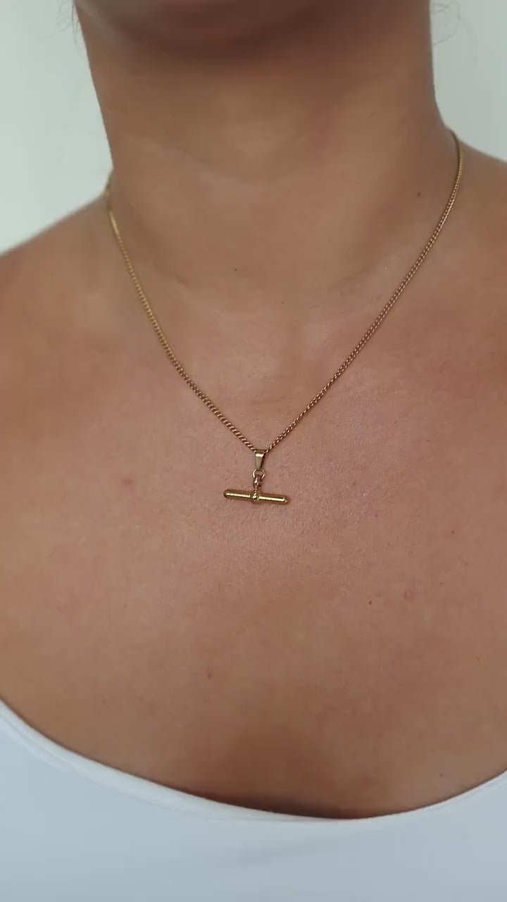 18K Gold Plated T-Bar Necklace, Waterproof Stainless Steel