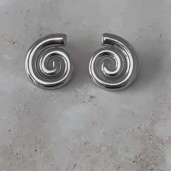 Silver Spiral Stud Earrings, Waterproof Stainless Steel