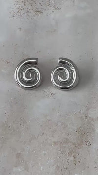 Silver Spiral Stud Earrings, Waterproof Stainless Steel