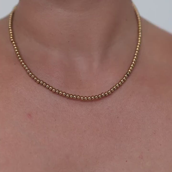 Gold Beaded Ball Necklace, 18K Gold Plated, Waterproof