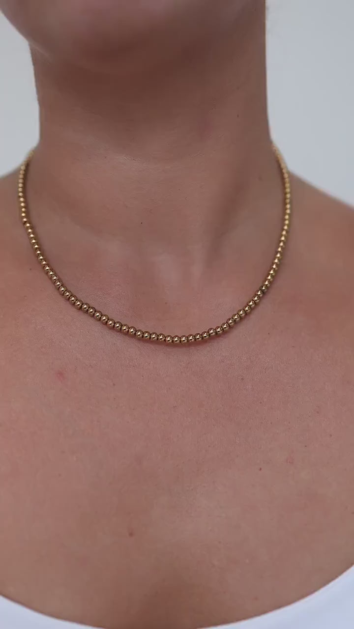 Gold Beaded Ball Necklace, 18K Gold Plated, Waterproof