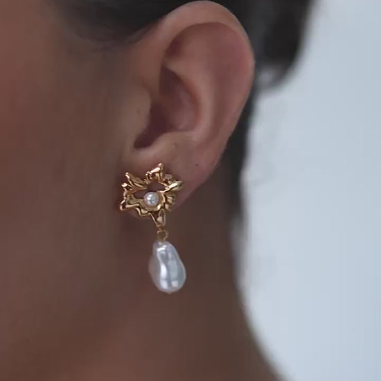 18K Gold Plated Freshwater Pearl Drop Earrings, Hypoallergenic