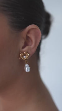 18K Gold Plated Freshwater Pearl Drop Earrings, Hypoallergenic