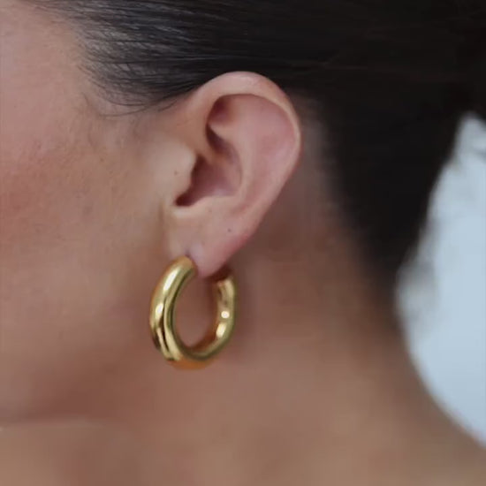 18K Gold Chunky Hoop Earrings, Waterproof Statement Jewelry