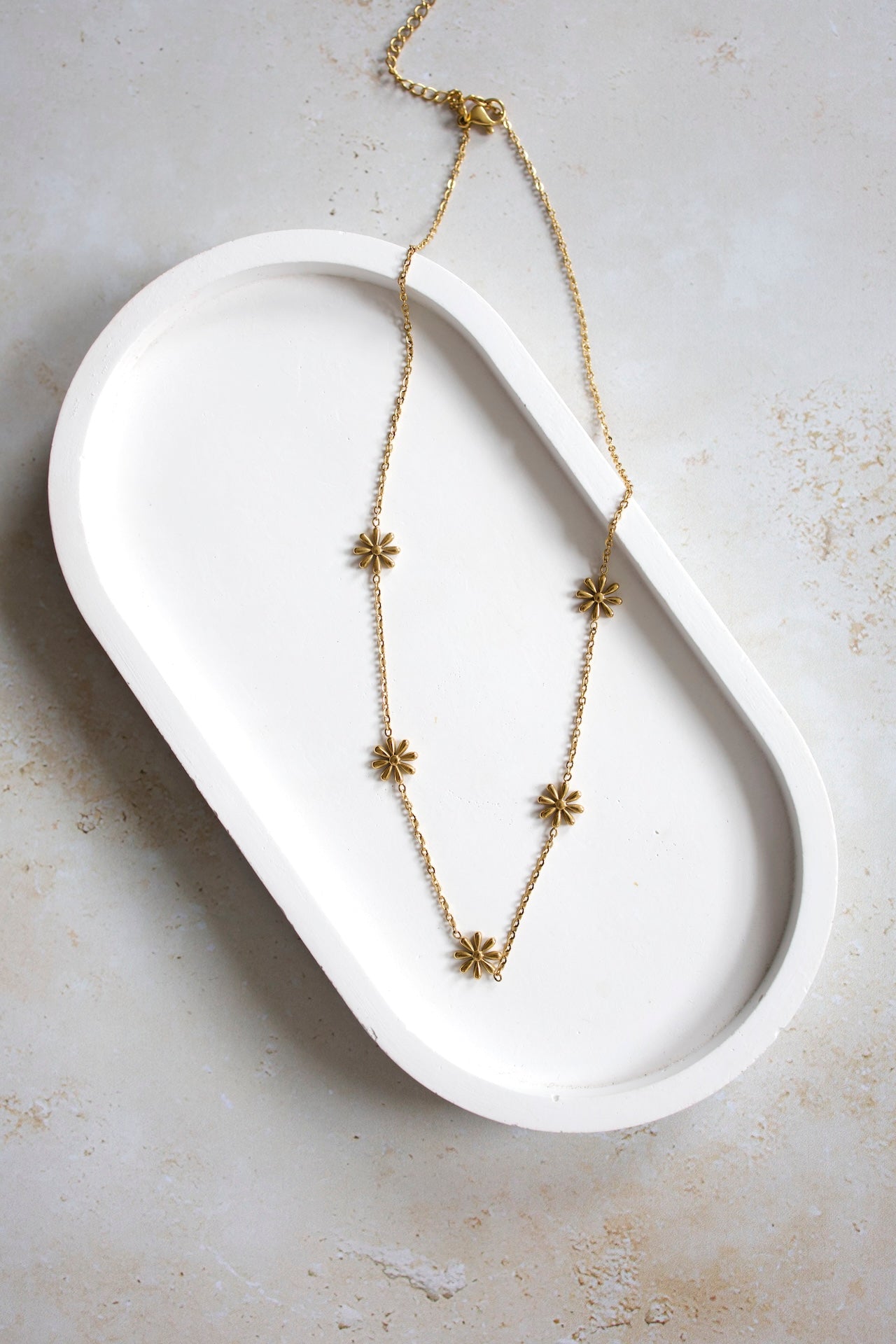 18K Gold Plated Daisy Chain Necklace, Waterproof Floral Jewelry