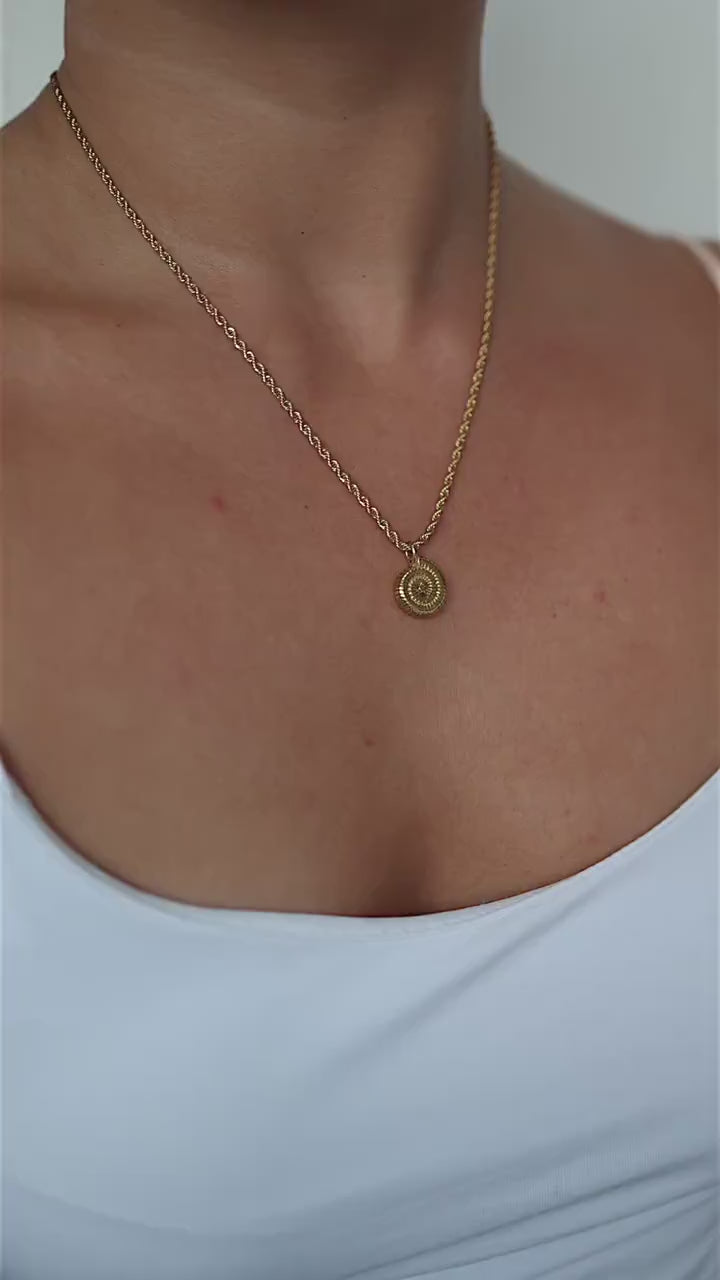 18K Gold Plated Shell Pendant Necklace, Rope Chain